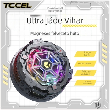 Mágneses vezeték nélküli telefonhűtő félvezető hűtéssel — Type-C interfész; alumíniumötvözet + hővezető szilikon; súly 94 g