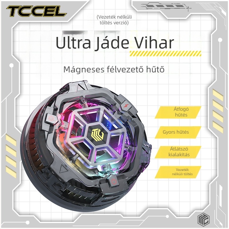 Mágneses vezeték nélküli telefonhűtő félvezető hűtéssel — Type-C interfész; alumíniumötvözet + hővezető szilikon; súly 94 g