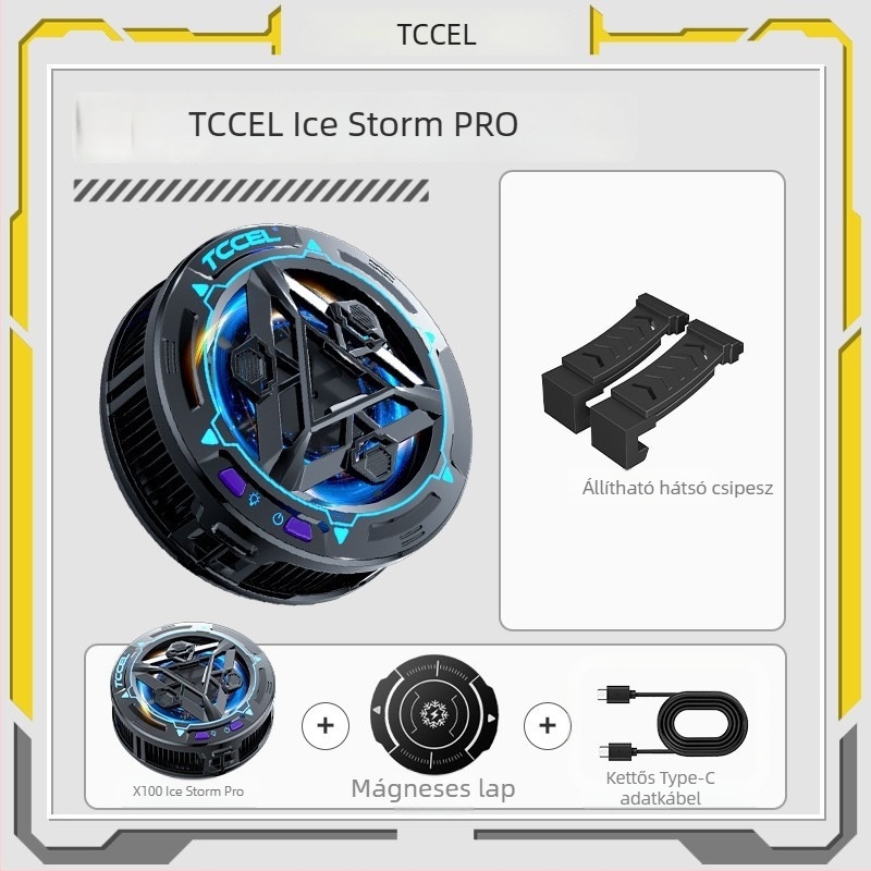 Mágneses vezeték nélküli telefonhűtő félvezető hűtéssel — Type-C interfész; alumíniumötvözet + hővezető szilikon; súly 94 g