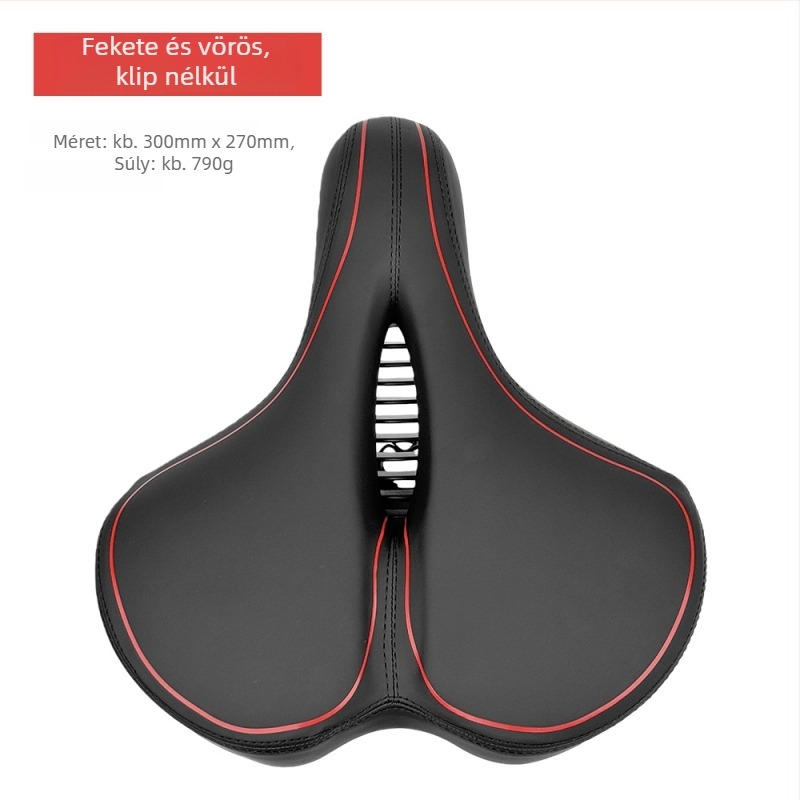 Le Wei kerékpárnyereg, megnagyított, vastagított és puha, univerzális kialakítás; anyagok: PU bőr, magas rugalmasságú memóriahab, PA12 alap, szénacél rezgéscsillapító ív; súly: 790 g klip nélkül