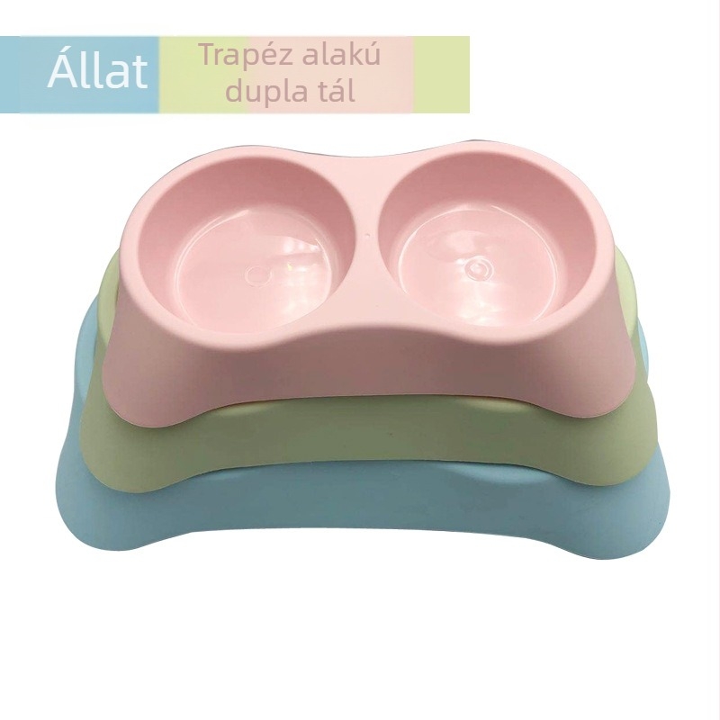 Háziállatok etető tálak – műanyag, trapéz alakú, dupla tál kutyáknak és macskáknak (Harry YaYa)