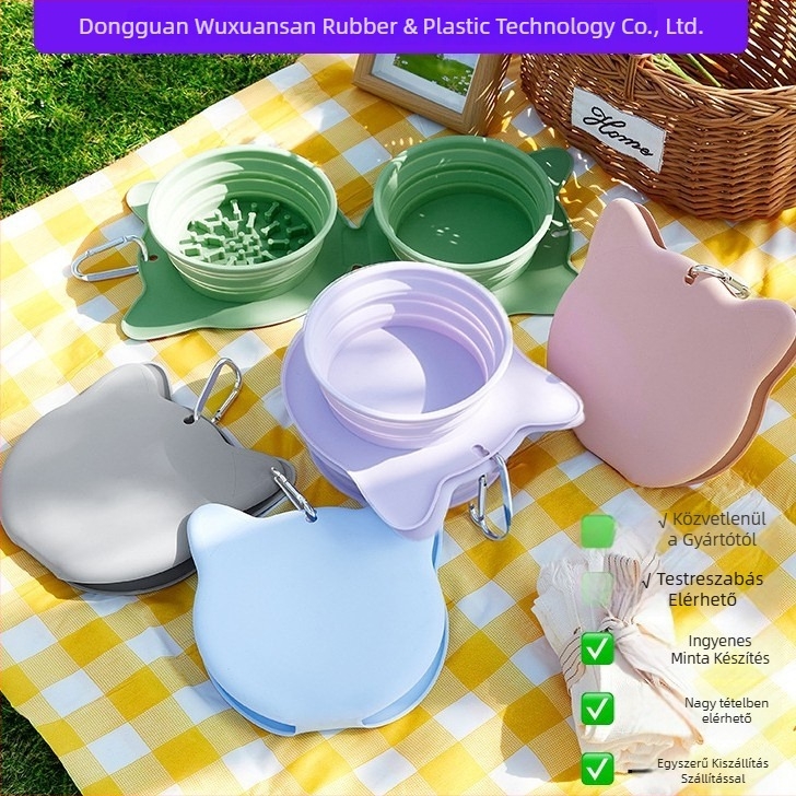 Összecsukható dupla tálak háziállatok számára, szilikonból, kültéri, hordozható, lassú etetés, automata etetés rendszer