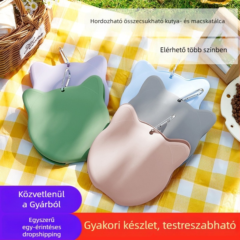 Összecsukható dupla tálak háziállatok számára, szilikonból, kültéri, hordozható, lassú etetés, automata etetés rendszer