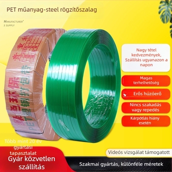 Műanyag‑ocel csomagoló szalag, húzószilárdság 450 kg, külső Ø600 mm, belső Ø400 mm, változatok: 1606/1608/1610/1910