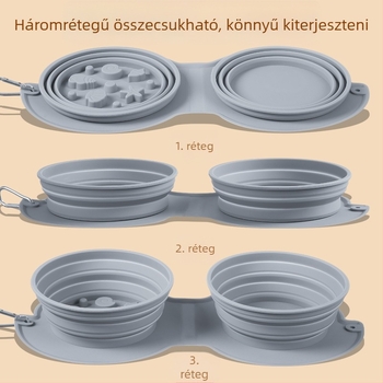 Összecsukható szilikon háziállat tál — hordozható, kettős használat étel és víz számára, macska és kutya számára