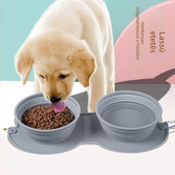 Összecsukható szilikon háziállat tál — hordozható, kettős használat étel és víz számára, macska és kutya számára