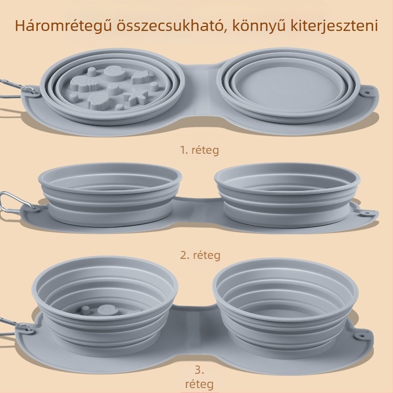 Összecsukható szilikon háziállat tál — hordozható, kettős használat étel és víz számára, macska és kutya számára