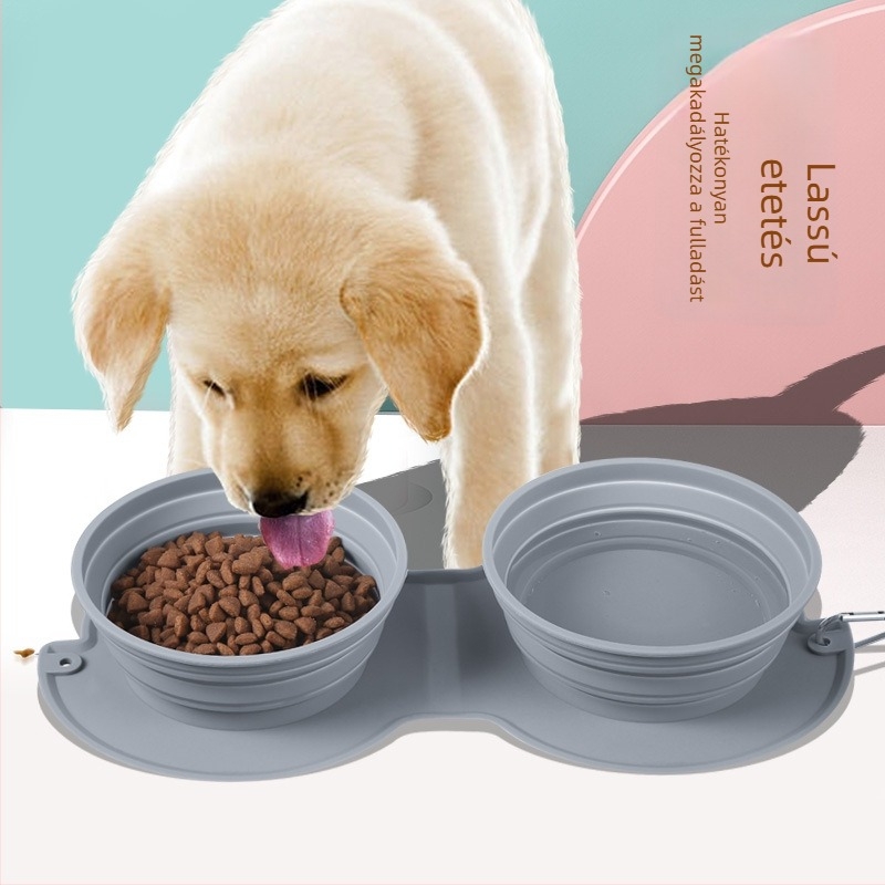 Összecsukható szilikon háziállat tál — hordozható, kettős használat étel és víz számára, macska és kutya számára