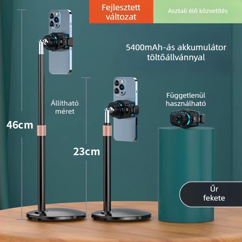 Asztali telefonhűtő állvány élő közvetítéshez — hőmérséklet-szabályozás digitális kijelzővel, félvezető hűtés, 6W, Type-C, 125 g, ABS+PC+alumínium