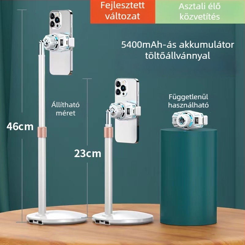 Asztali telefonhűtő állvány élő közvetítéshez — hőmérséklet-szabályozás digitális kijelzővel, félvezető hűtés, 6W, Type-C, 125 g, ABS+PC+alumínium
