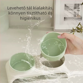 Környezeti szemléletű macskatál, dupla tál, ferde szélű szájjal, víz és étel számára, nyaki védelem és felborulás elleni kialakítás