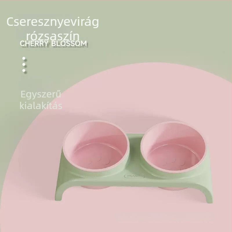 Környezeti szemléletű macskatál, dupla tál, ferde szélű szájjal, víz és étel számára, nyaki védelem és felborulás elleni kialakítás