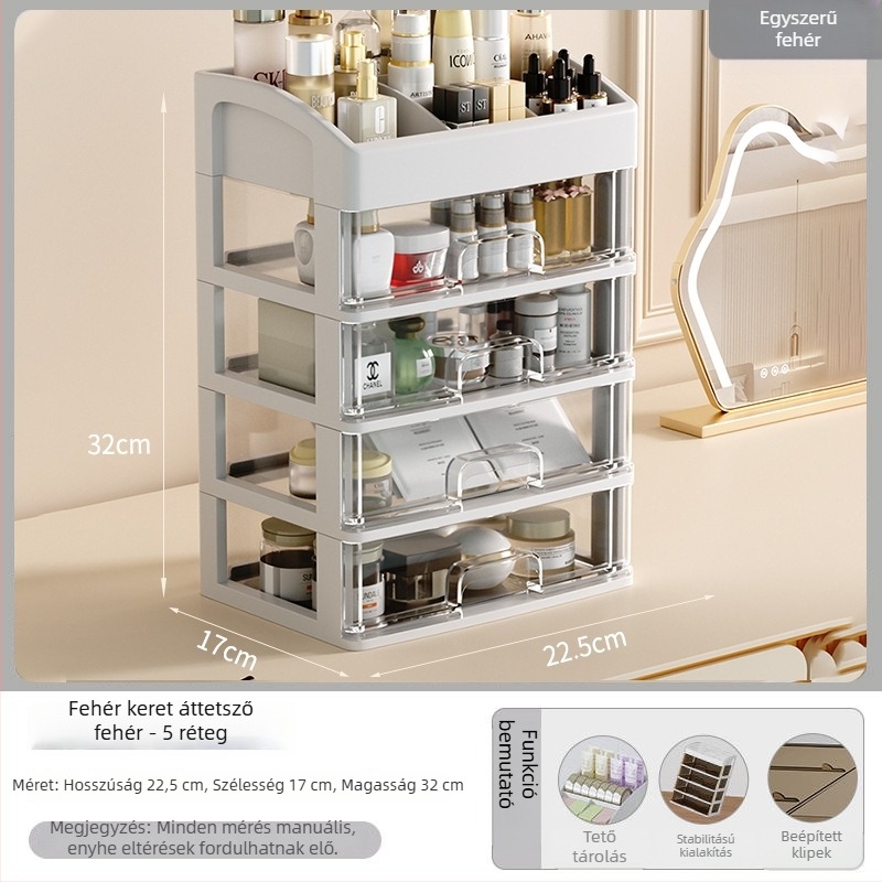 Yi Han Kozmetikai tároló doboz, Fiókos asztali rendező rúzsok és bőrápolási termékekhez, PP anyag, Könnyű luxus stílus, 2025 megjelenés