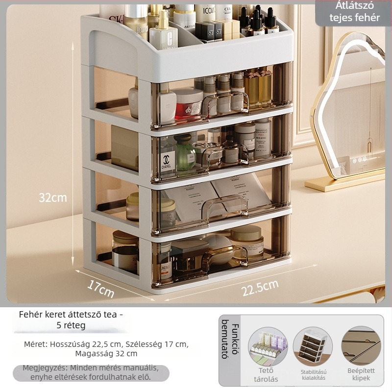 Yi Han Kozmetikai tároló doboz, Fiókos asztali rendező rúzsok és bőrápolási termékekhez, PP anyag, Könnyű luxus stílus, 2025 megjelenés