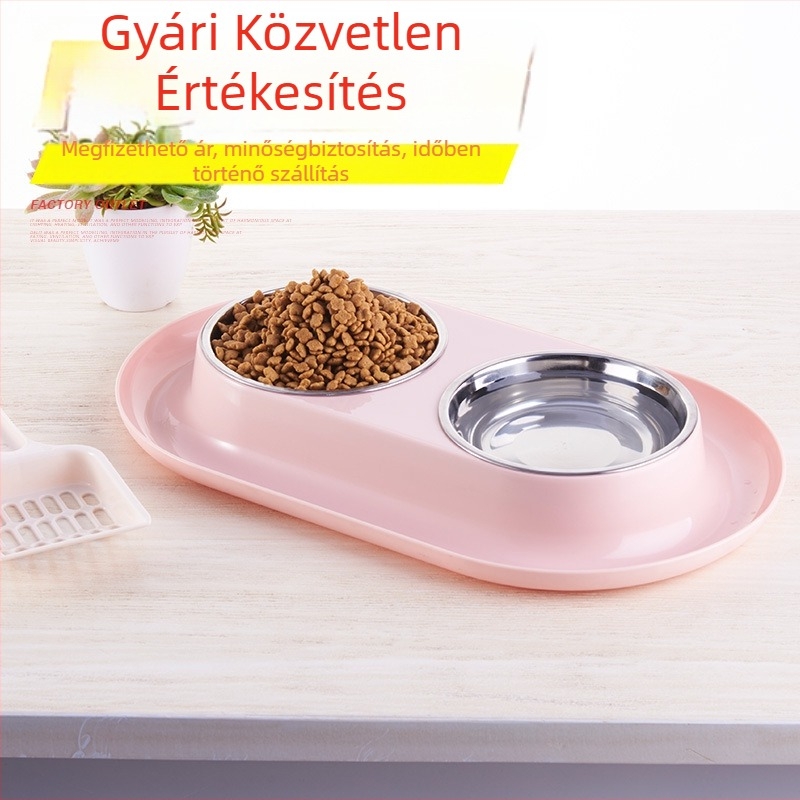 Rozsdamentes acélból készült kettős tálas háziállat etető készlet, kiömlés elleni kialakítás, automata etetéshez kompatibilis, márka Joon-woo, 48 darabos csomag
