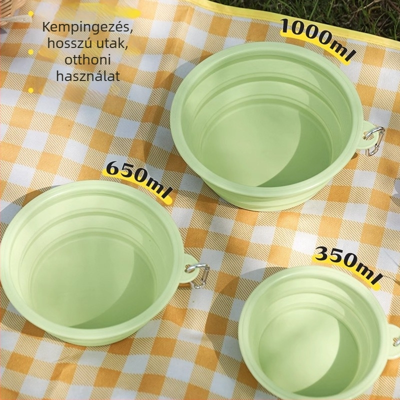 Macaron színű összecsukható etetőtál háziállatoknak, kültéri, utazáshoz és sétához ideális, szilikonból