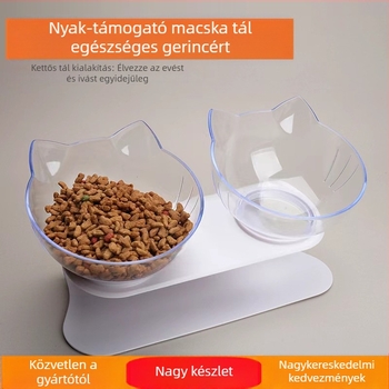 Macska etető- és itató tál, műanyag, kettős tál, ferde perem