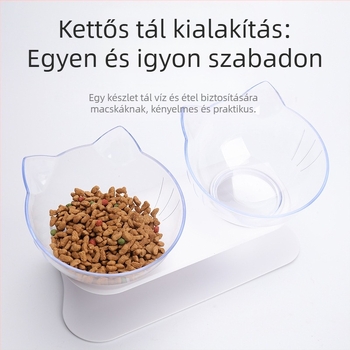 Macska etető- és itató tál, műanyag, kettős tál, ferde perem