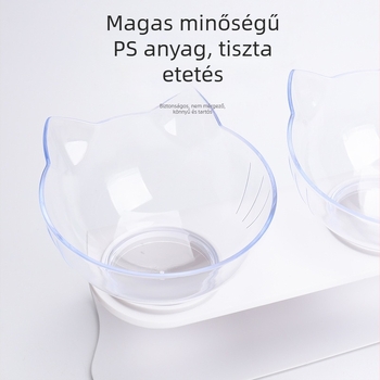 Macska etető- és itató tál, műanyag, kettős tál, ferde perem