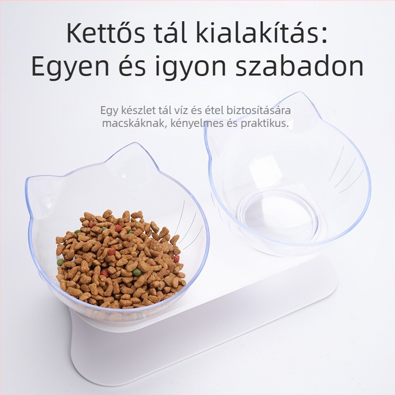 Macska etető- és itató tál, műanyag, kettős tál, ferde perem