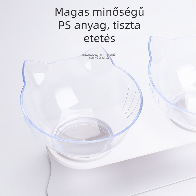 Macska etető- és itató tál, műanyag, kettős tál, ferde perem