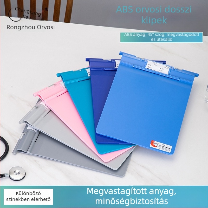 ABS műanyag orvosi kartotékklip logónyomtatással, testreszabható, A4-es méret kompatibilis, lemezvastagság 1,2 mm, tartós és ütésálló