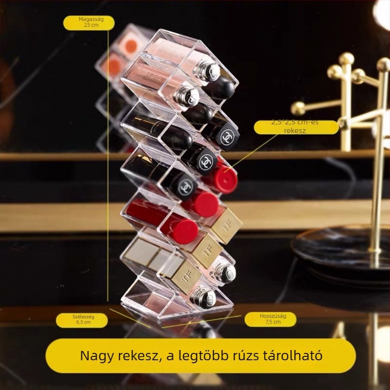 Akril rúzstároló – porvédett kozmetikai tároló asztalhoz vagy internátusba, minimalist stílusban, 2023-ban bemutatva