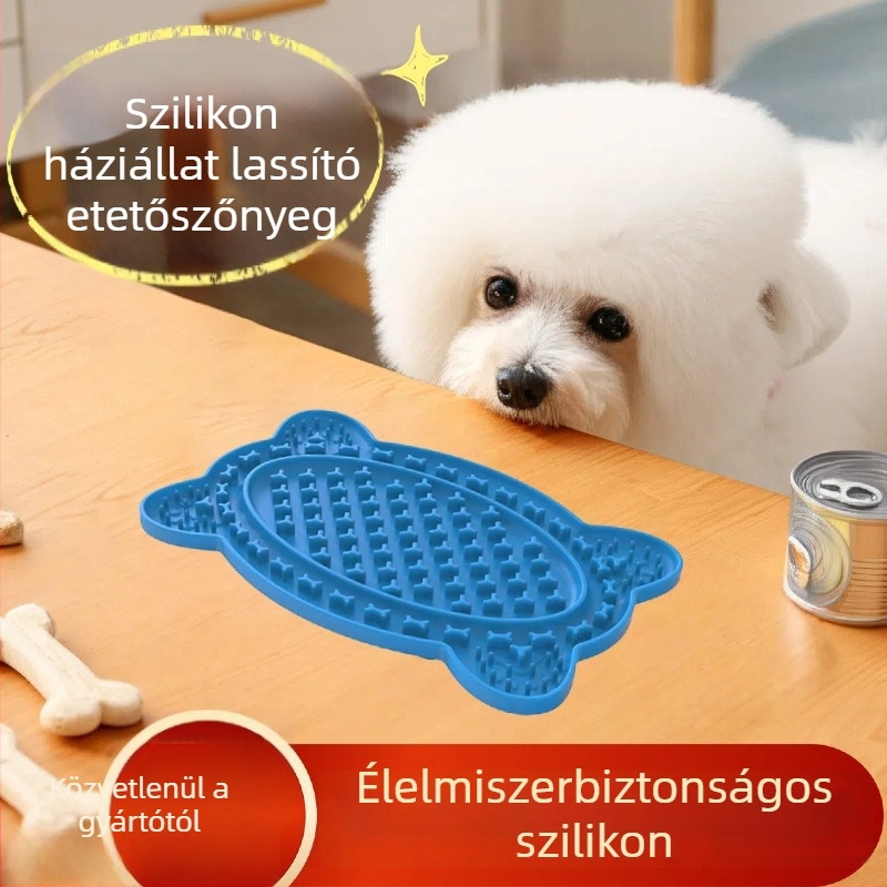 Kutyáknak szilikon nyalogató tál szívókorongos kialakítással, lassú etetés, újrahasználható