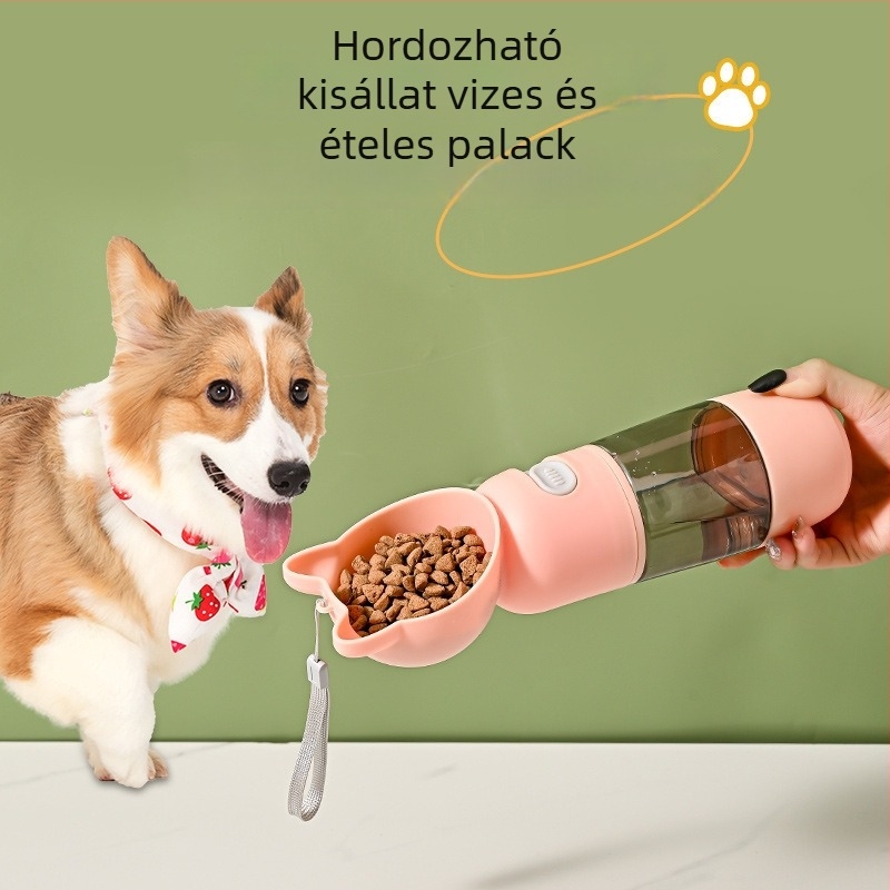 Kutyák számára hordozható vízpalack kültéri használatra, etető- és ivóedény.