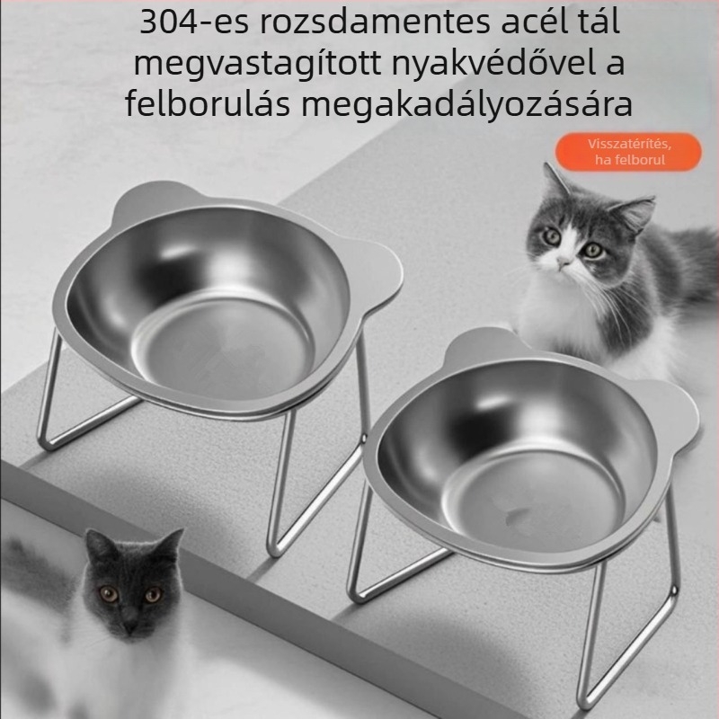Rozsdamentes acélból készült emelt etetőtál macskáknak és kutyáknak – étel- és itatótál