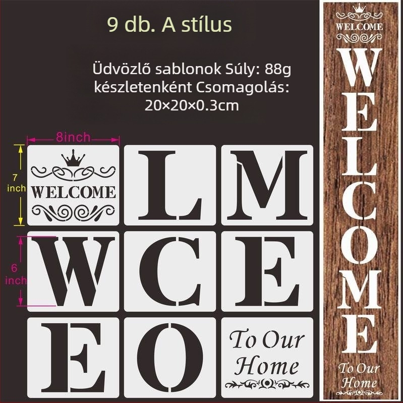 Shapeya PET-anyagú sprayfestéksablon HOME betűkhöz: WELCOME és FAMILY