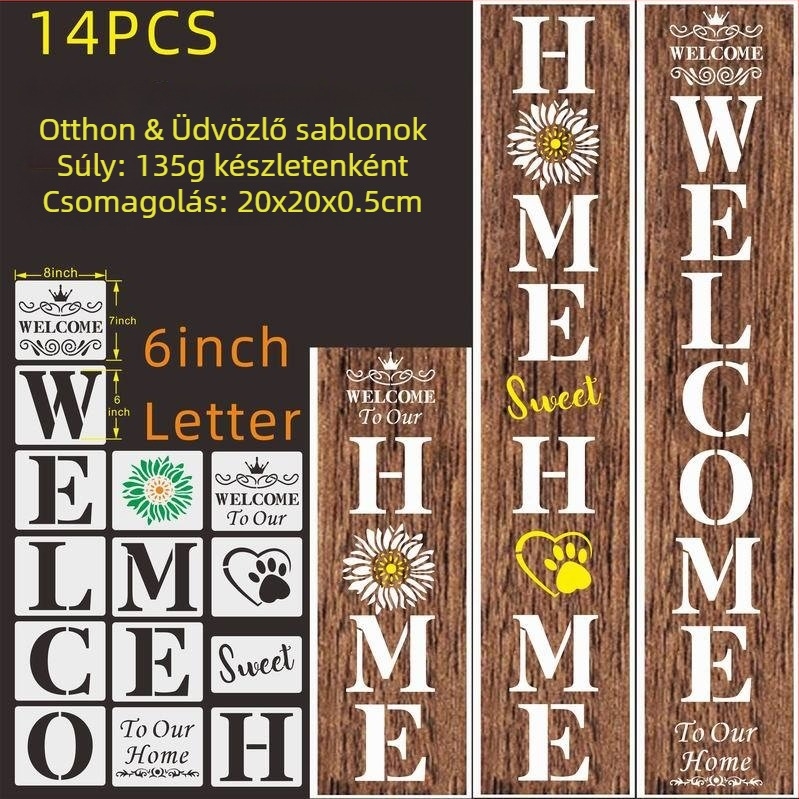 Shapeya PET-anyagú sprayfestéksablon HOME betűkhöz: WELCOME és FAMILY