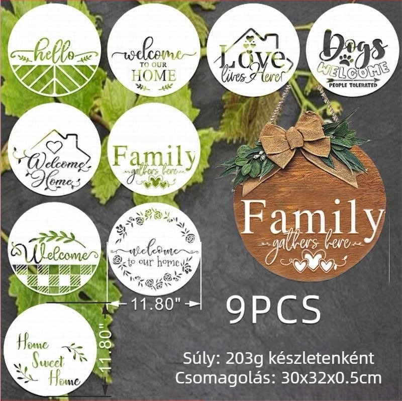 Shapeya PET-anyagú sprayfestéksablon HOME betűkhöz: WELCOME és FAMILY