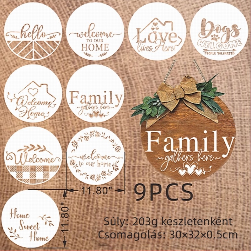 Shapeya PET-anyagú sprayfestéksablon HOME betűkhöz: WELCOME és FAMILY