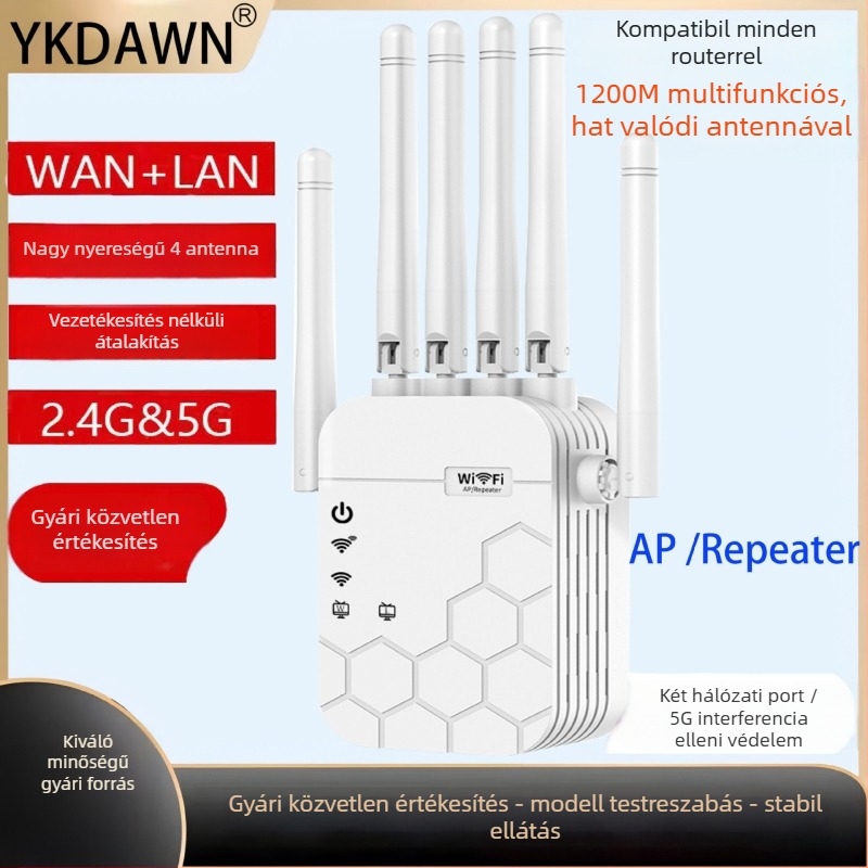 Hat antennaos WiFi ismétlő | 1200 Mbps | 300 m lefedettség | 802.11ac | falon átívelő