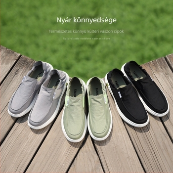 Férfi mindennapi slip-on mokaszín velúr felsőrésszel és barackfa talppal, Goodyear varrással, nyár