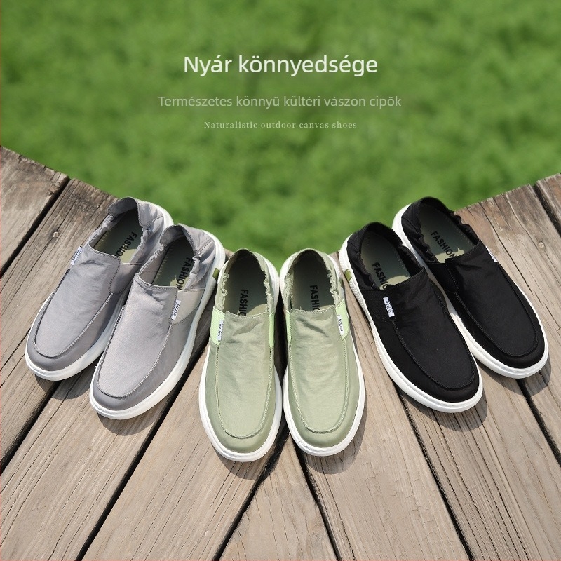 Férfi mindennapi slip-on mokaszín velúr felsőrésszel és barackfa talppal, Goodyear varrással, nyár