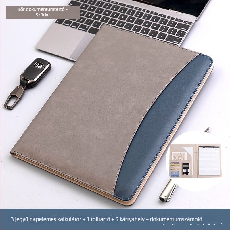 A4-es méretű bőr dokumentumklipboard erős rögzítésű csipsszel és lemezcsipsszel, logóval testre szabható