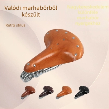 Kerékpárnyereg, tehénbőr, háromrugós retro dizájn, modell 28, közönséges kerékpárokhoz