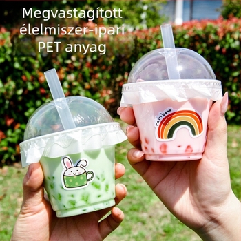 Mini egyszer használatos műanyag pohár fedővel, teához és kávéhoz, 100 ml alatt, rajzolt dizájn