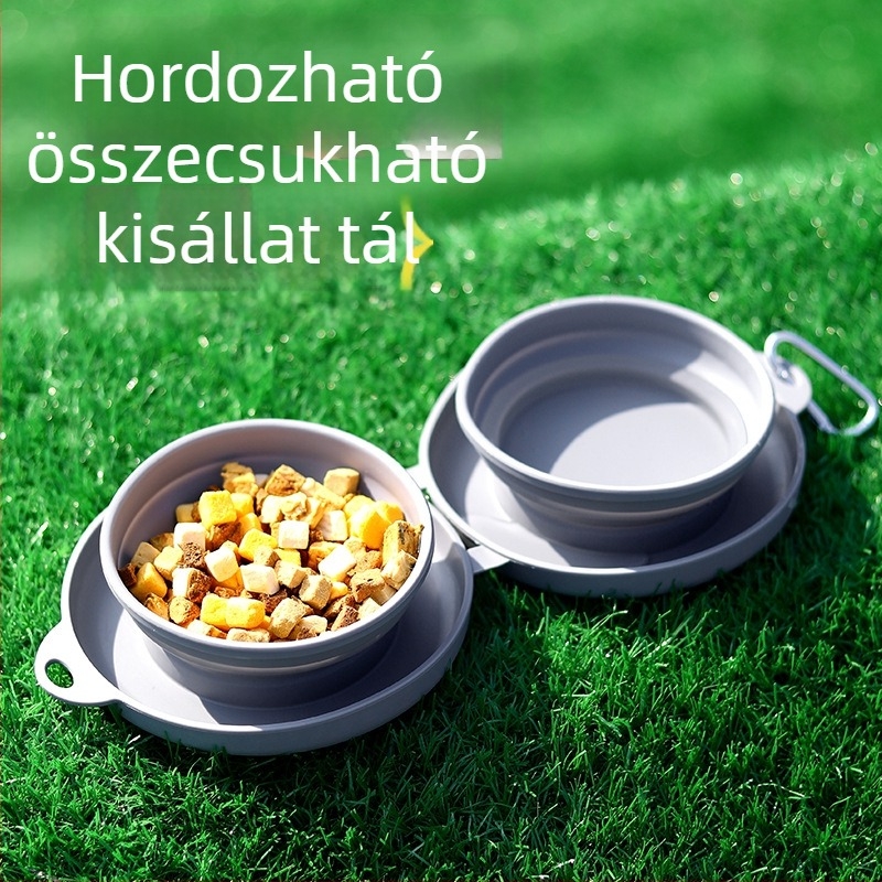 Összecsukható dupla tálak macskáknak és kutyáknak, TPE anyagból, hordozható kültéri etetőtálak