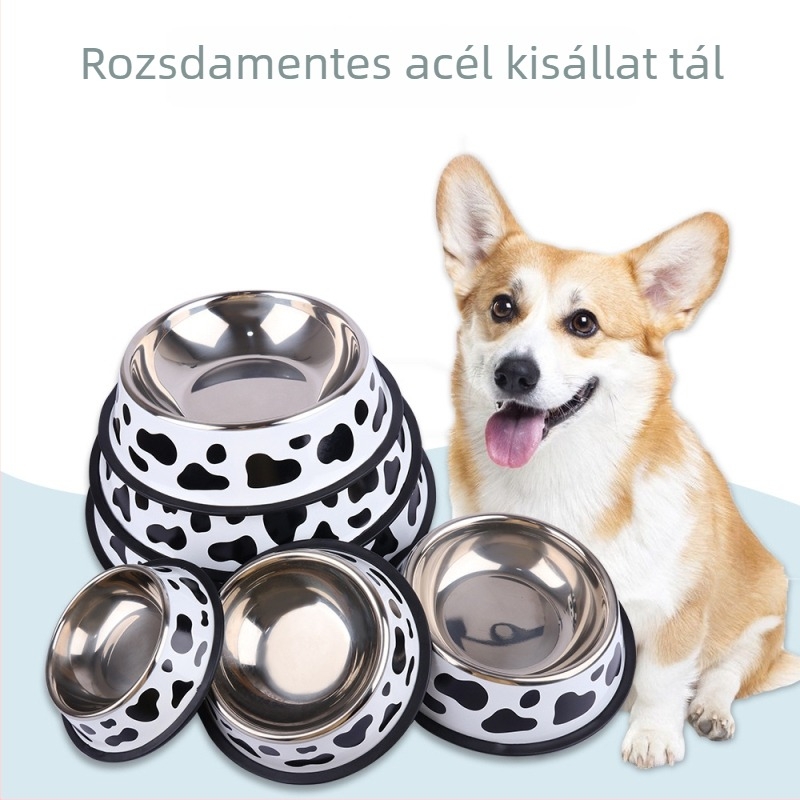 Rozsdamenetes acél macska- és kutyatálak, kiömlés elleni, kerek formájú etetőtálak