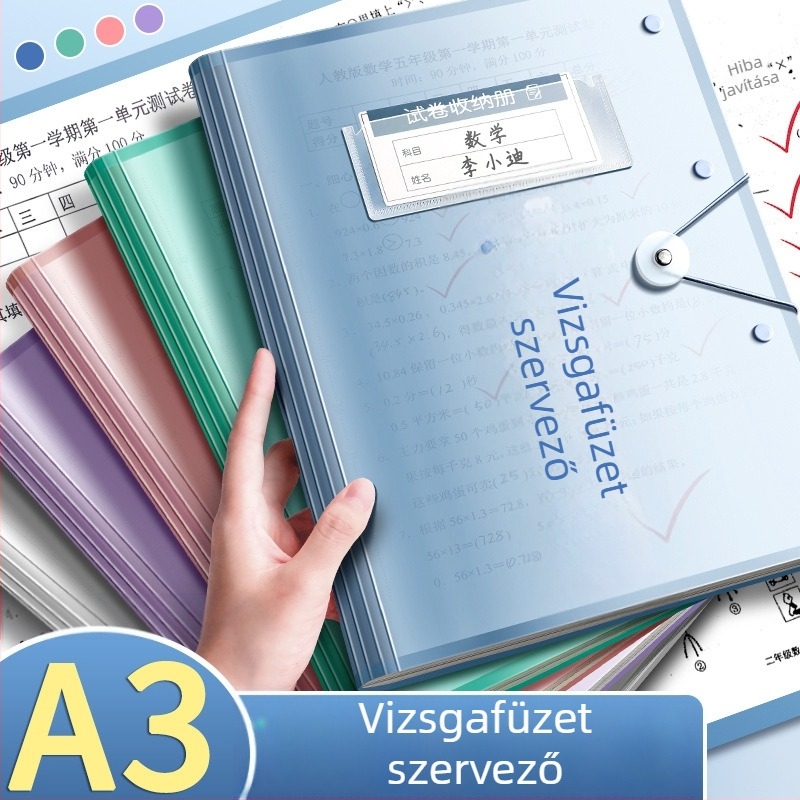 Tesztlapok tároló irattartó átlátszó betétekkel, True Color márka, ZCT-1530D modell, műanyag