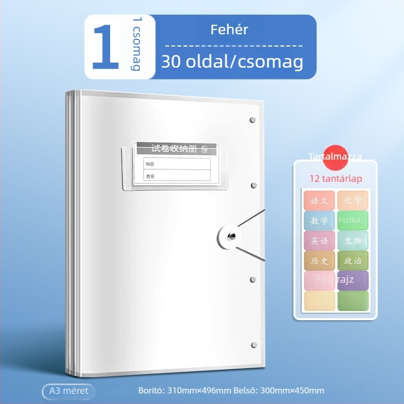 Tesztlapok tároló irattartó átlátszó betétekkel, True Color márka, ZCT-1530D modell, műanyag