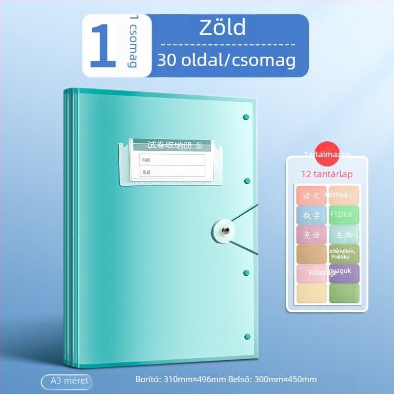 Tesztlapok tároló irattartó átlátszó betétekkel, True Color márka, ZCT-1530D modell, műanyag