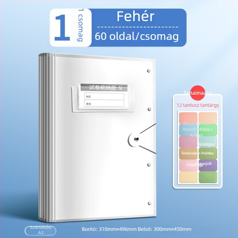 Tesztlapok tároló irattartó átlátszó betétekkel, True Color márka, ZCT-1530D modell, műanyag