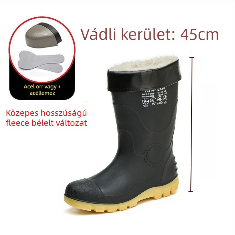 PVC védőcsizma acélos orral, magas cső, pamut bélés, védő lábbeli