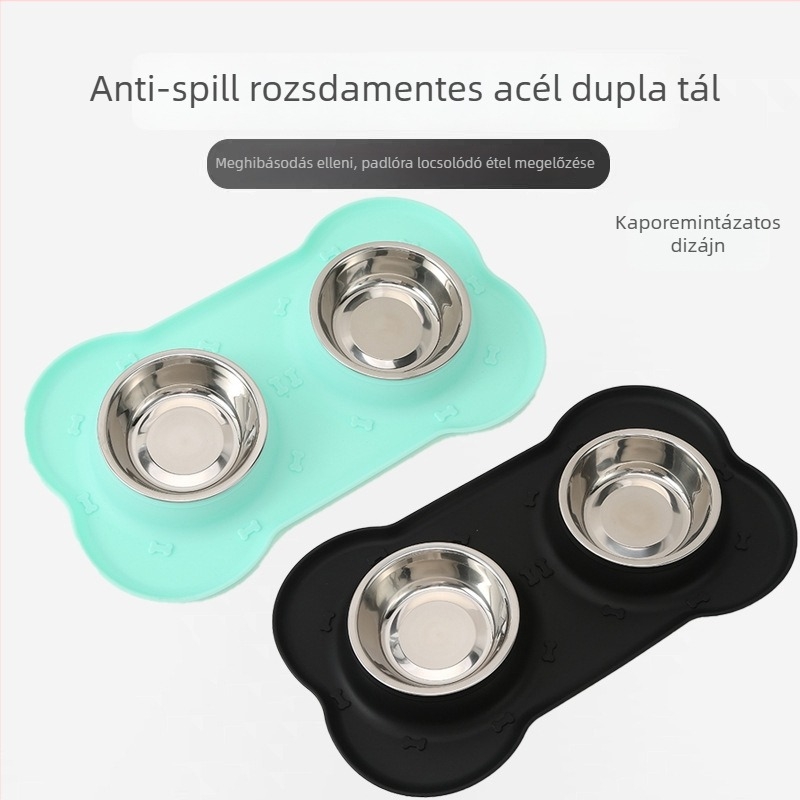 Rozsdamentes acélból készült dupla tál háziállatok számára – csúszásmentes, többfunkciós, Lang's house, 72 darabos csomagolás, etető- és itatóedények