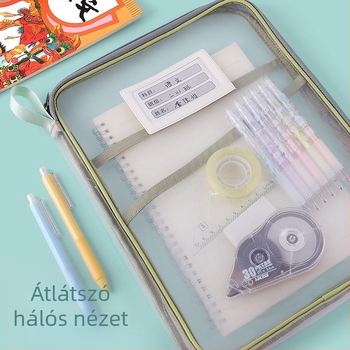 Huicai irattartó táska nylon hálóval, cipzárral, L-alakú, nyílás 4 cm-rel szélesebb