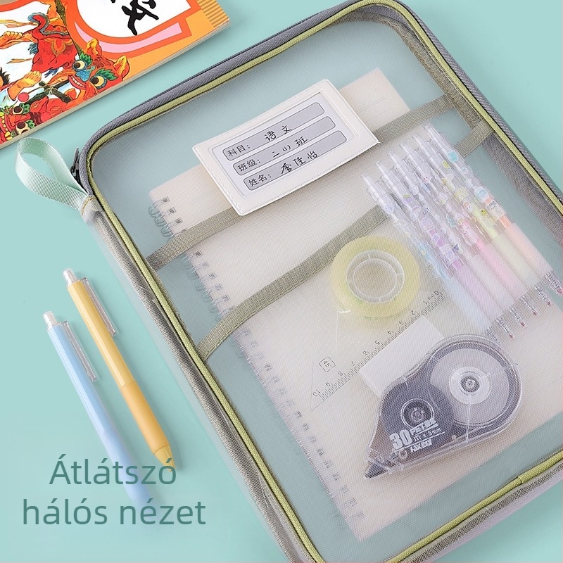 Huicai irattartó táska nylon hálóval, cipzárral, L-alakú, nyílás 4 cm-rel szélesebb